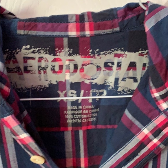 Hooded Navy Plaid Shirt (Aeropostale, XS) - Picture 4 of 4